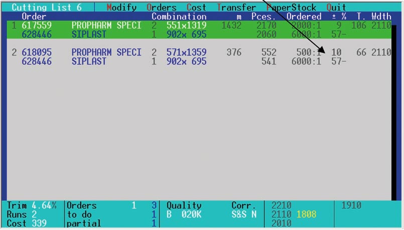 Рис. 5. Форма планирования раскроев системы PcTopp